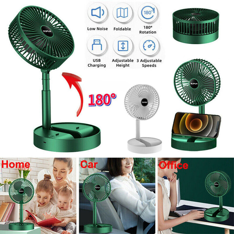 🌬️ Rechargeable Telescopic Folding Fan – Portable USB Desk & Floor Fan with Adjustable Height
