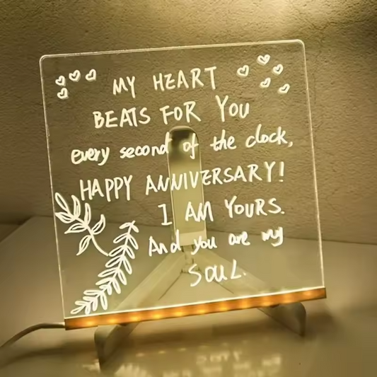 Colorful LED Writing Board Acrylic Message Board USB Erasable Light 6x6 Inch