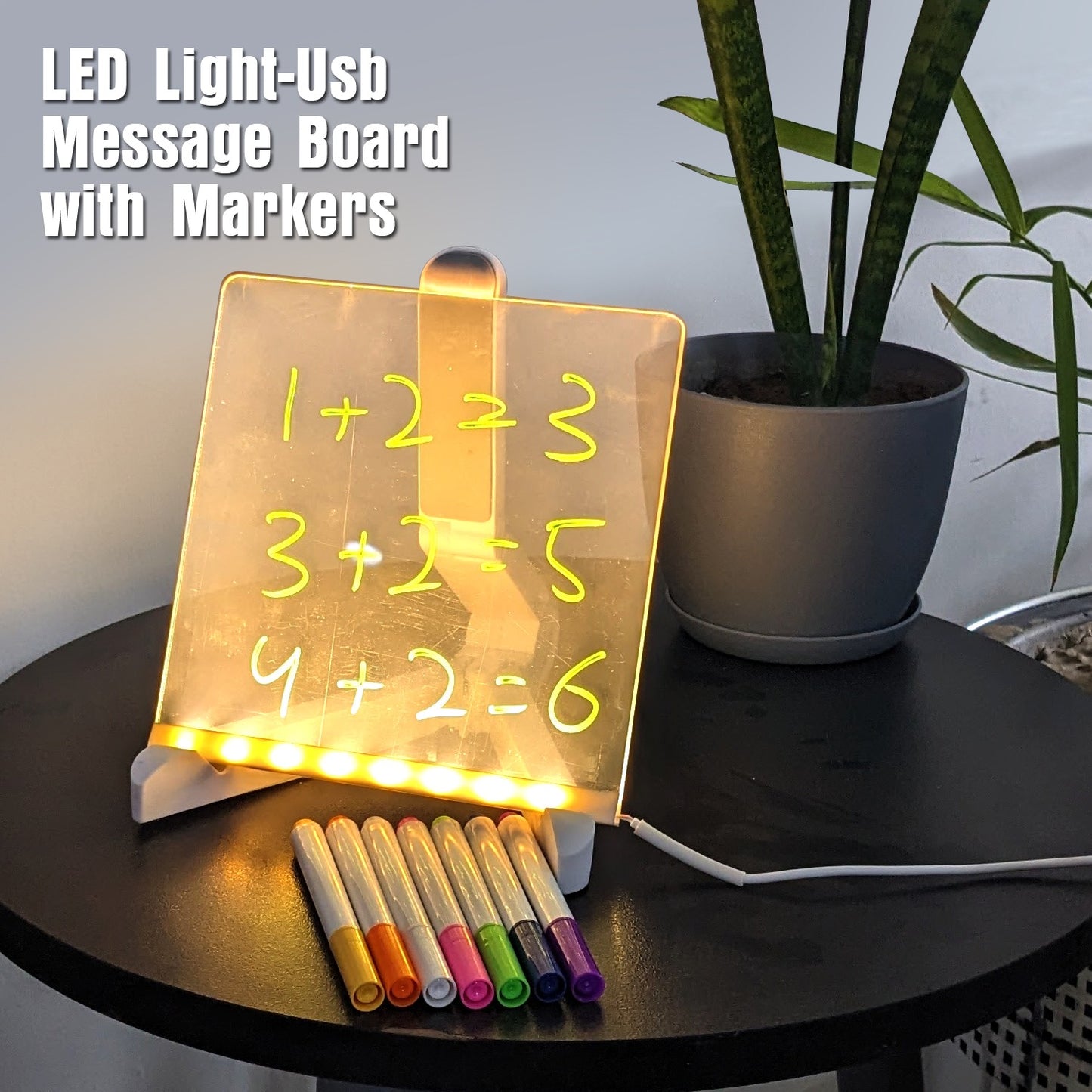 Colorful LED Writing Board Acrylic Message Board USB Erasable Light 6x6 Inch