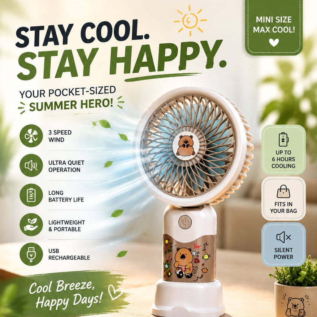 Mini Fan Portable USB Charging Fan With Long Battery Life And Quiet Airflow Design - Random Color